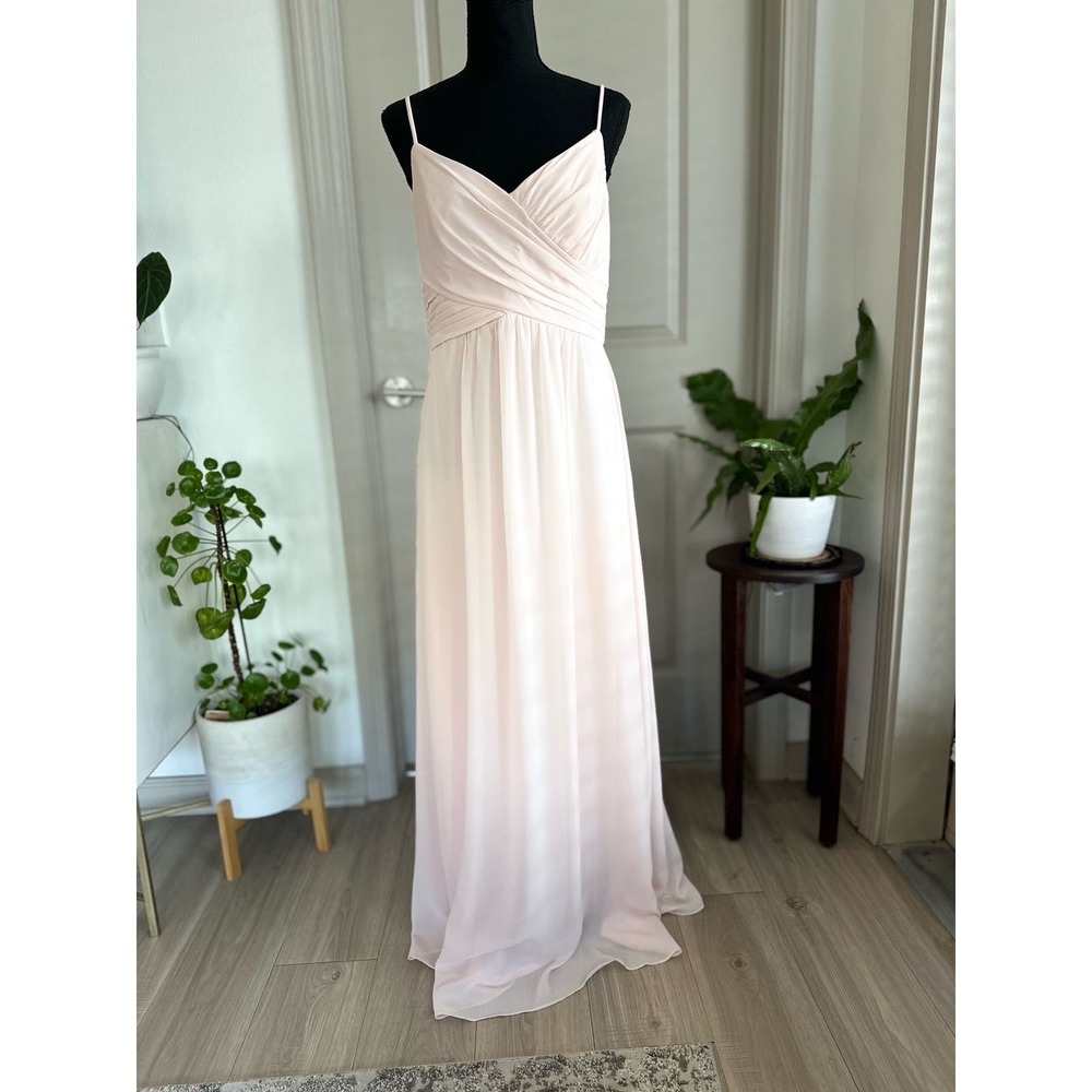 Bill Levkoff Petal Pink Criss Cross Spaghetti Strap Chiffon Bridesmaid Sz10